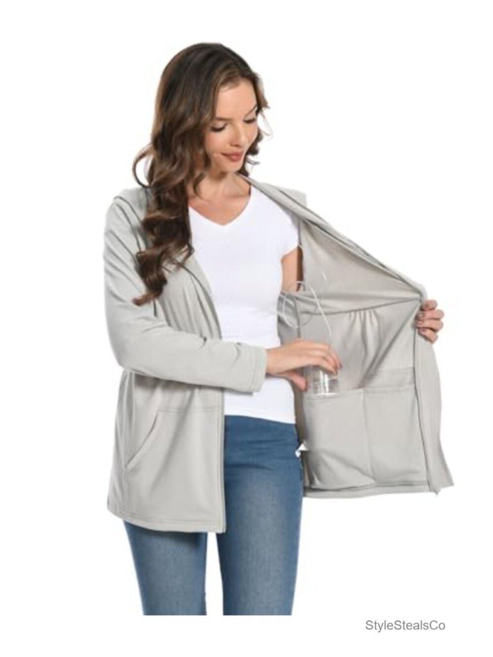 Women's Zip-Up Mastectomy Hoodie with Drain Pockets, Cotton Blend